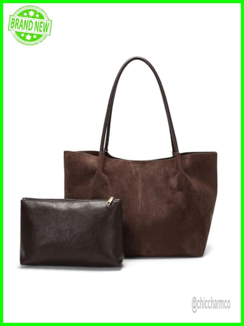Faux Suede Tote Bag for Women Large Work Handbag with Small Purse
